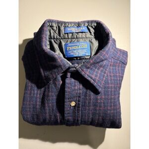 VTG‎ 80s Pendleton Wool Blue Red Check Button Up Flannel Shirt Size L Outdoors